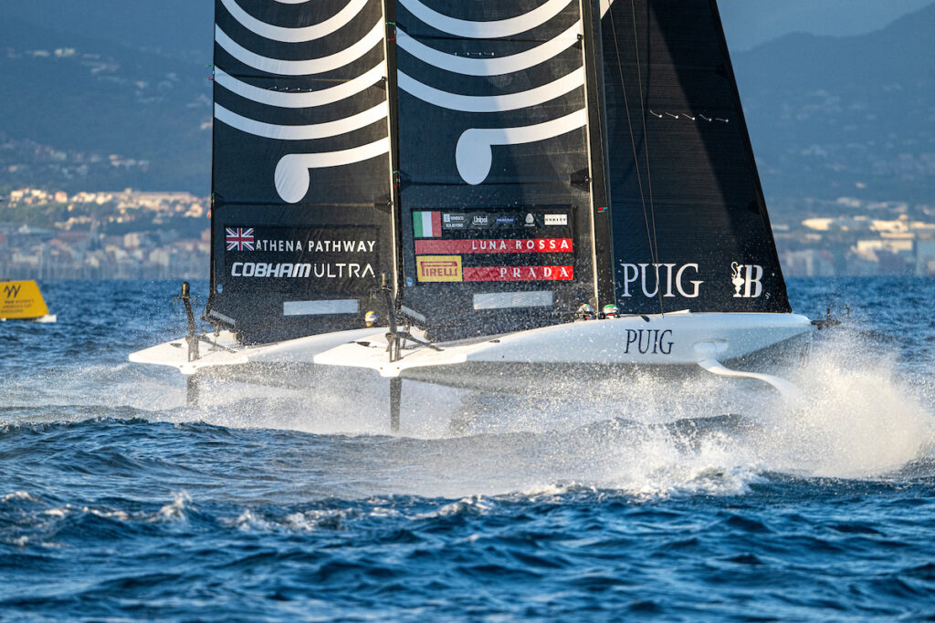 Women's AC40 teams of Luna Rossa Prada Pirelli and Athena Pathway