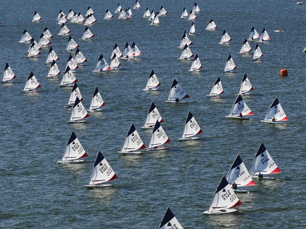 Start of the 53rd Sunfish World Championship in Heath, Texas