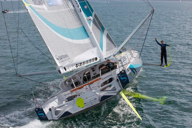 Skipper Morgan Lagraviere shows off the new foils during a training session.