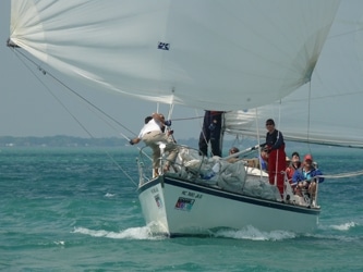 Another day of big breeze gave sailors in the 2008 Sperry Topsider a challenging day of racing. The chop was bigger, the wind stronger, and once again, rigs came down.