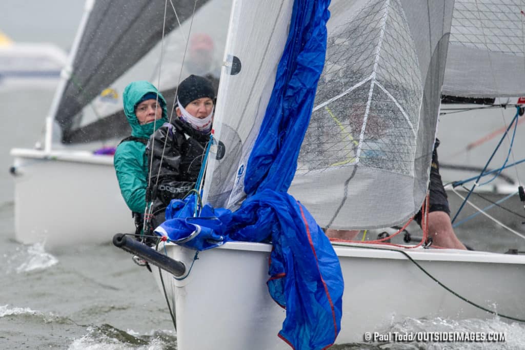 Two people in a sailboat