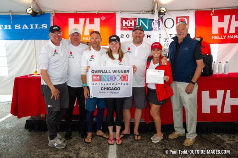 Gyt Petkus, skipper of the J/105 Vytis, accepts his NOOD Caribbean Championship entry alongside his crew Michael Brown, Steve Druzbicki, Keith Krause and daughter Julija Petkus.