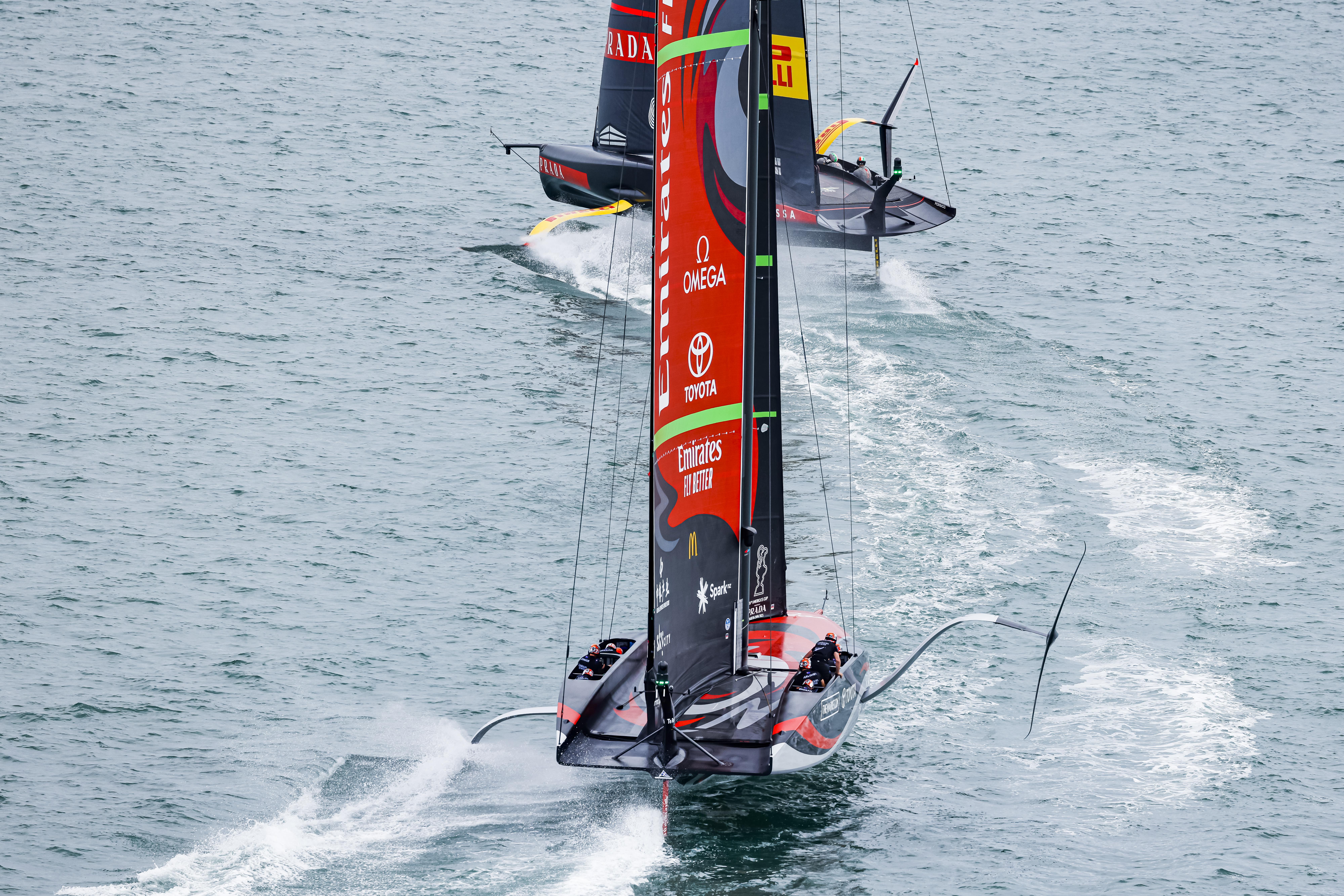 The Italian yacht of Team Luna Rossa shown in action during the ninth race  (Flight 9) of Louis Vuitton Cup, the challengers' regatta for the 'America's  Cup', off the coast of Valencia