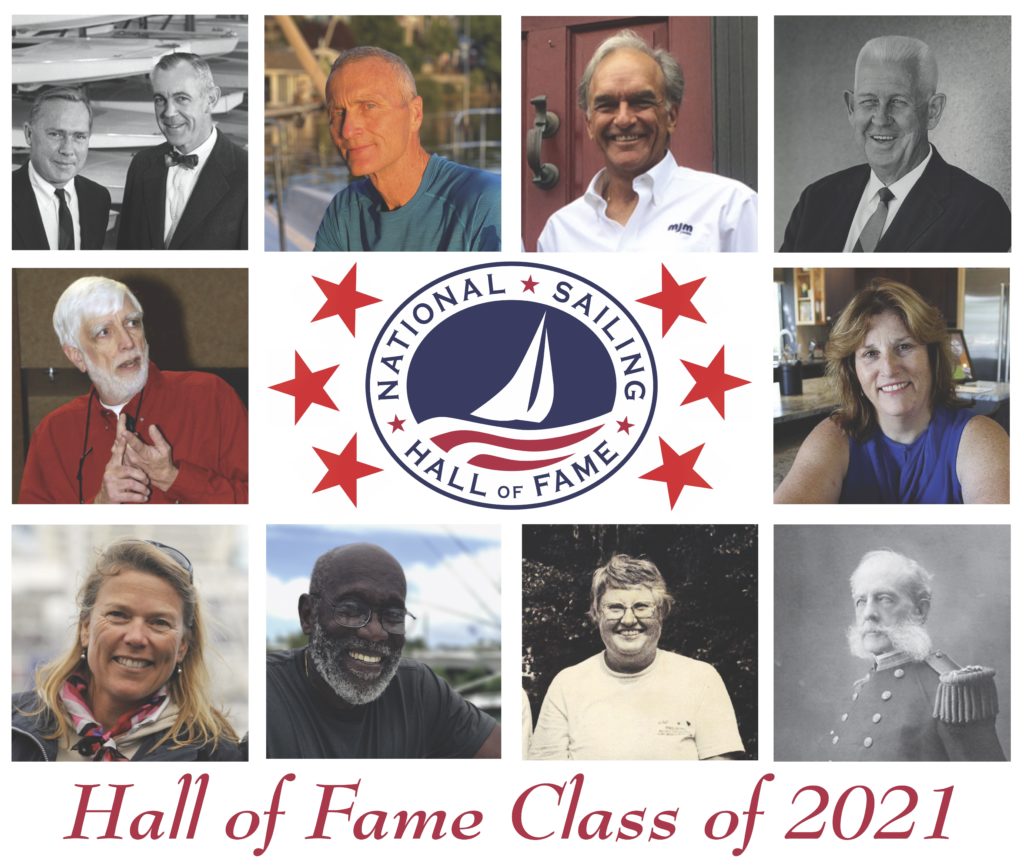 From top left (clockwise): Alexander Bryan and Cortlandt Heyniger, William Carl Buchan, Agustin Diaz, Gilbert T. Gray, Lynne Jewell Shore, Rear Admiral Stephen B. Luce, Jane Wiswell Pegel, Captain William D. Pinkney (Lifetime Achievement), Dawn Riley and Richard Rose.