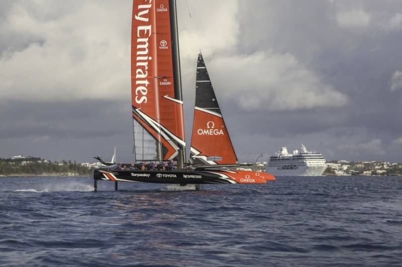 22/4/17- Emirates Team New Zealand prepare for their first day sailing in Bermuda