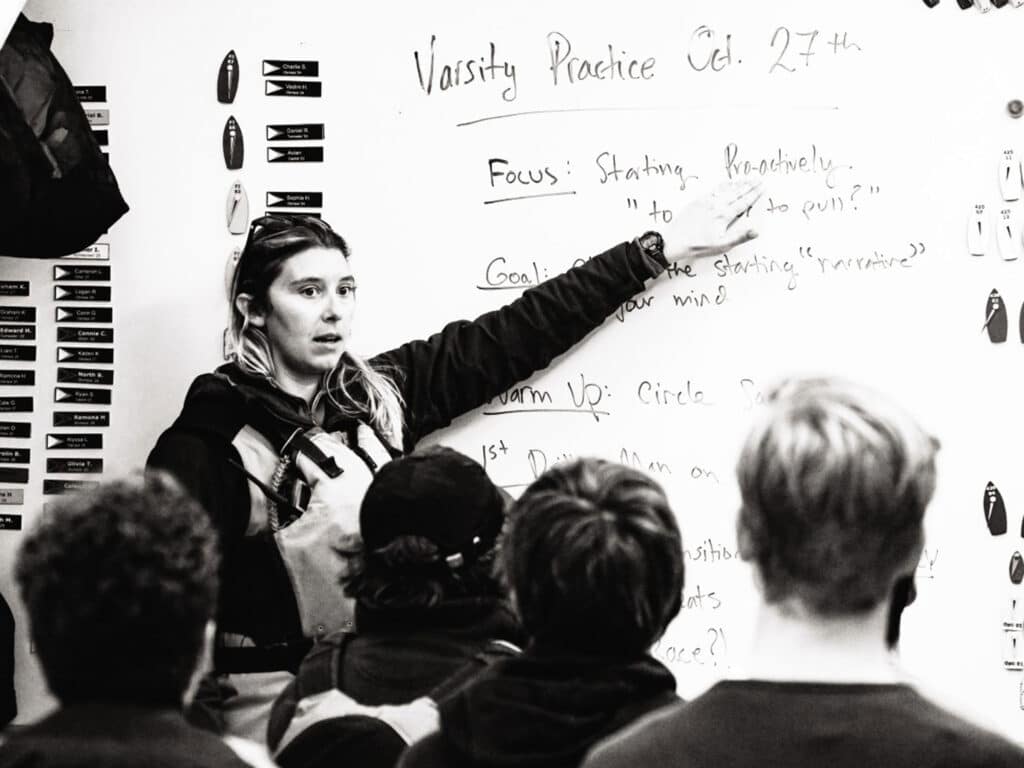 Coach Sarah Hanavan teaching a varsity sailing class