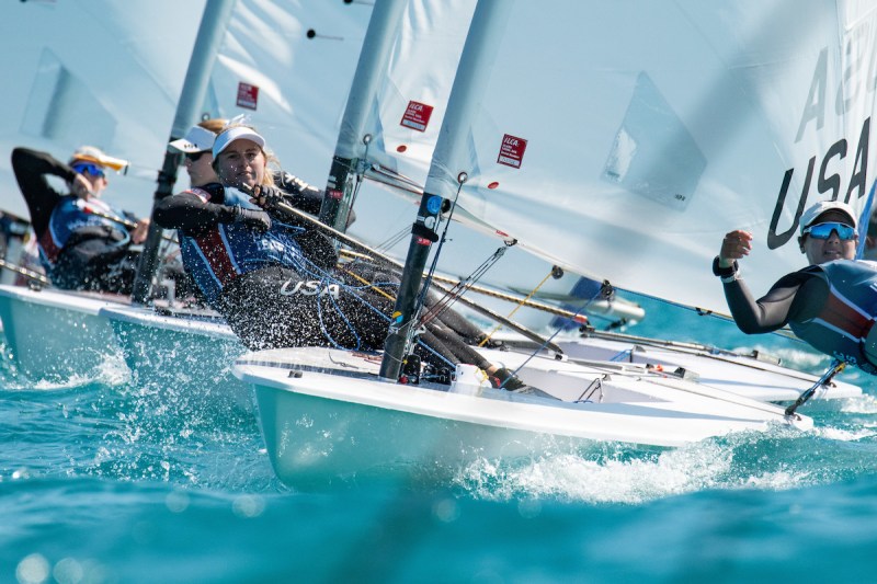 Fort Lauderdale's Erika Reineke holds a lane off the start of the US Sailing Team's ILCA 6 Trials in Miami.