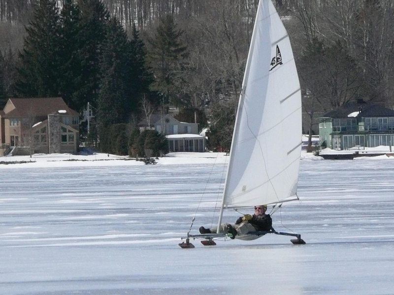 iceboating Man iceboating on a Locksley Skimmer class iceboat