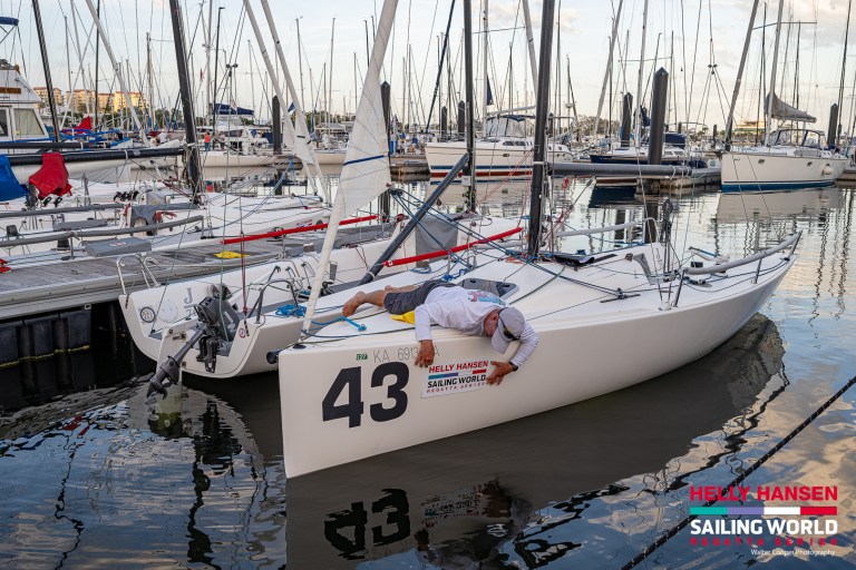 J/70 sailors prep for racing at the St. Petersburg YC Marina.