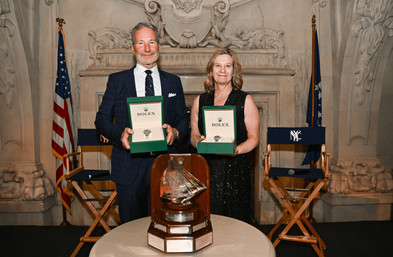 Paul Cayard and Laura Grondin, Rolex Yachstsman and Yachtswoman of the year.